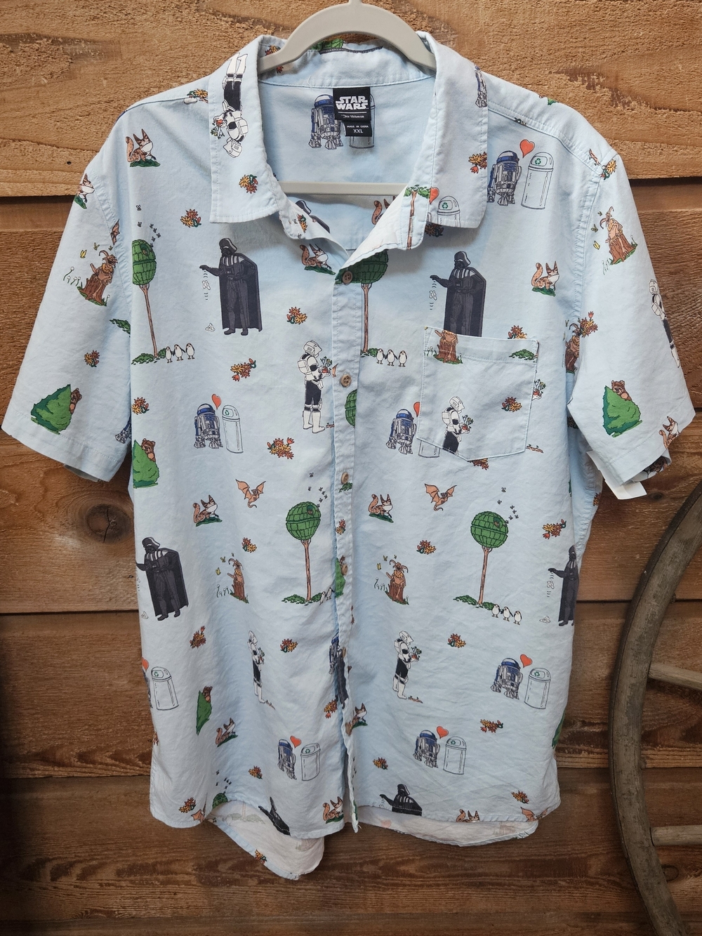 Vintage Star Wars Earth Day Light Blue Short-Sleeve Printed Men's Shirt